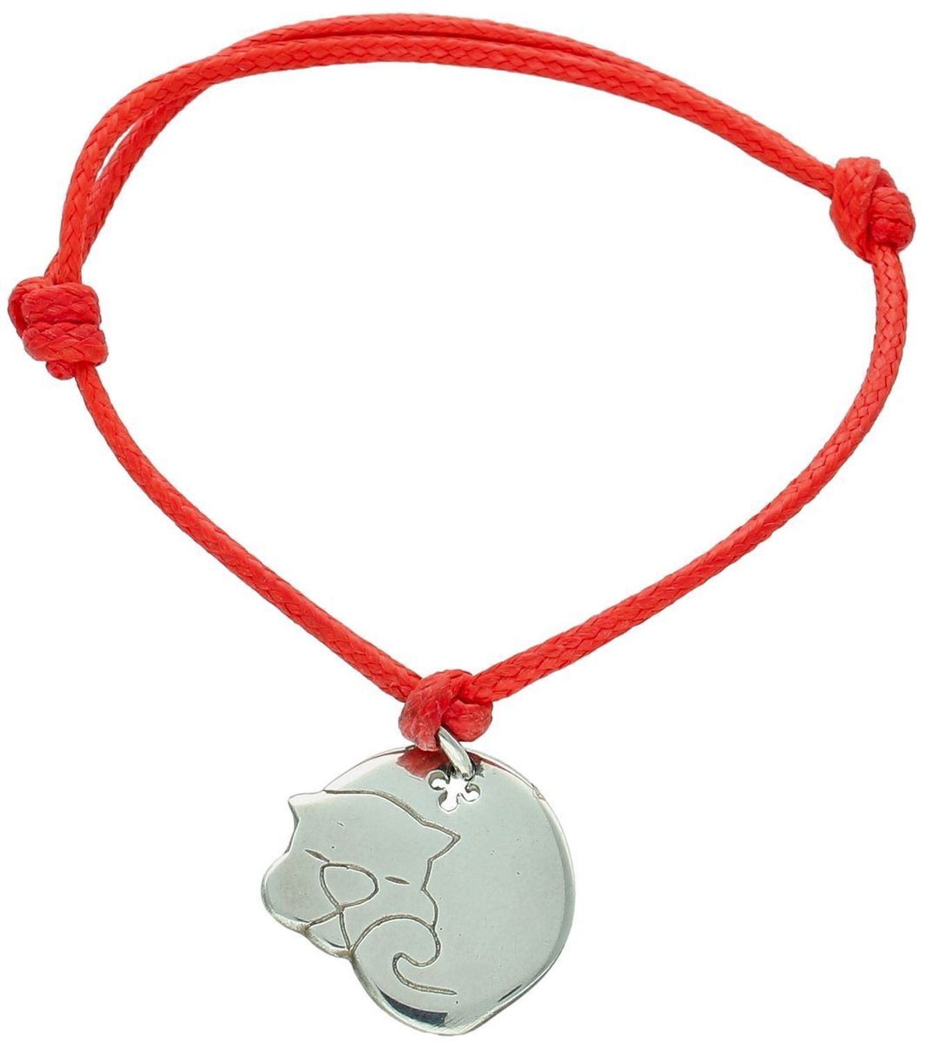 Bransoletka damska Srebrny Kot na czerwonym sznurku kotek 3 Ag.jpg